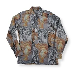 Anghurst Alphonse Mucha Vintage All Over Print Button Up Shirt Mens M Multicolor